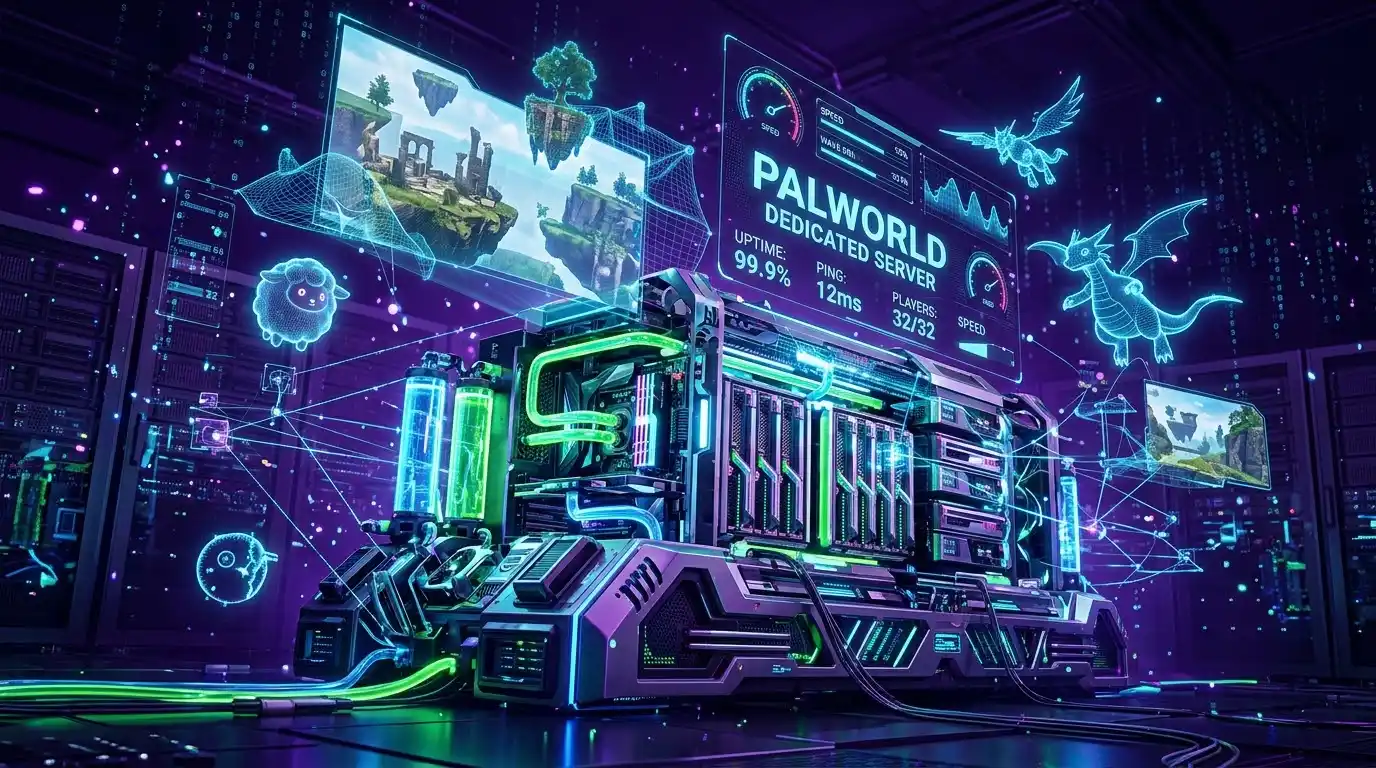 Palworld server hosting infrastructure with gaming performance metrics