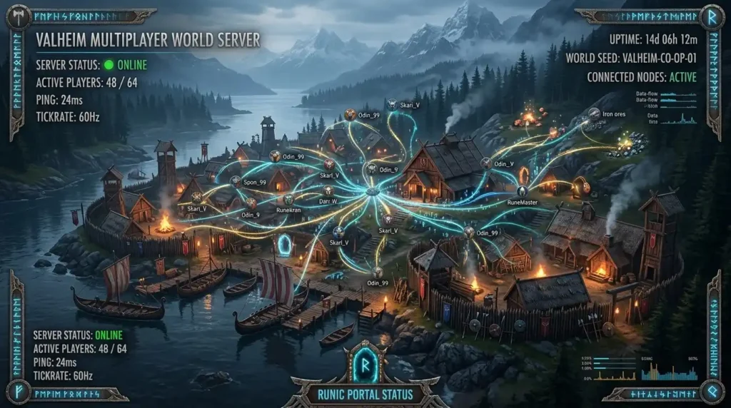 Valheim multiplayer server hosting infrastructure with Viking theme